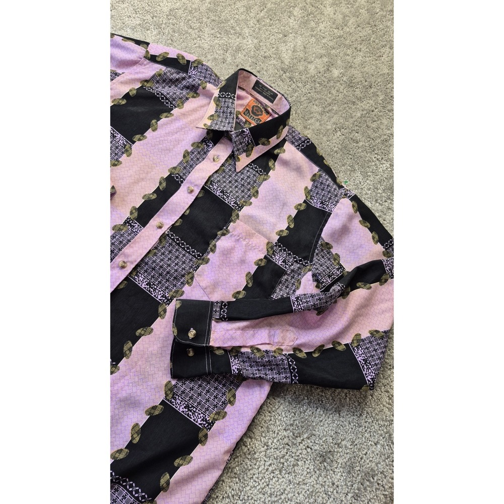 Dagacci Long Sleeve shirt Mens Large 16-16.5  Pink Black Stripe‎ Pattern - Picture 6 of 12